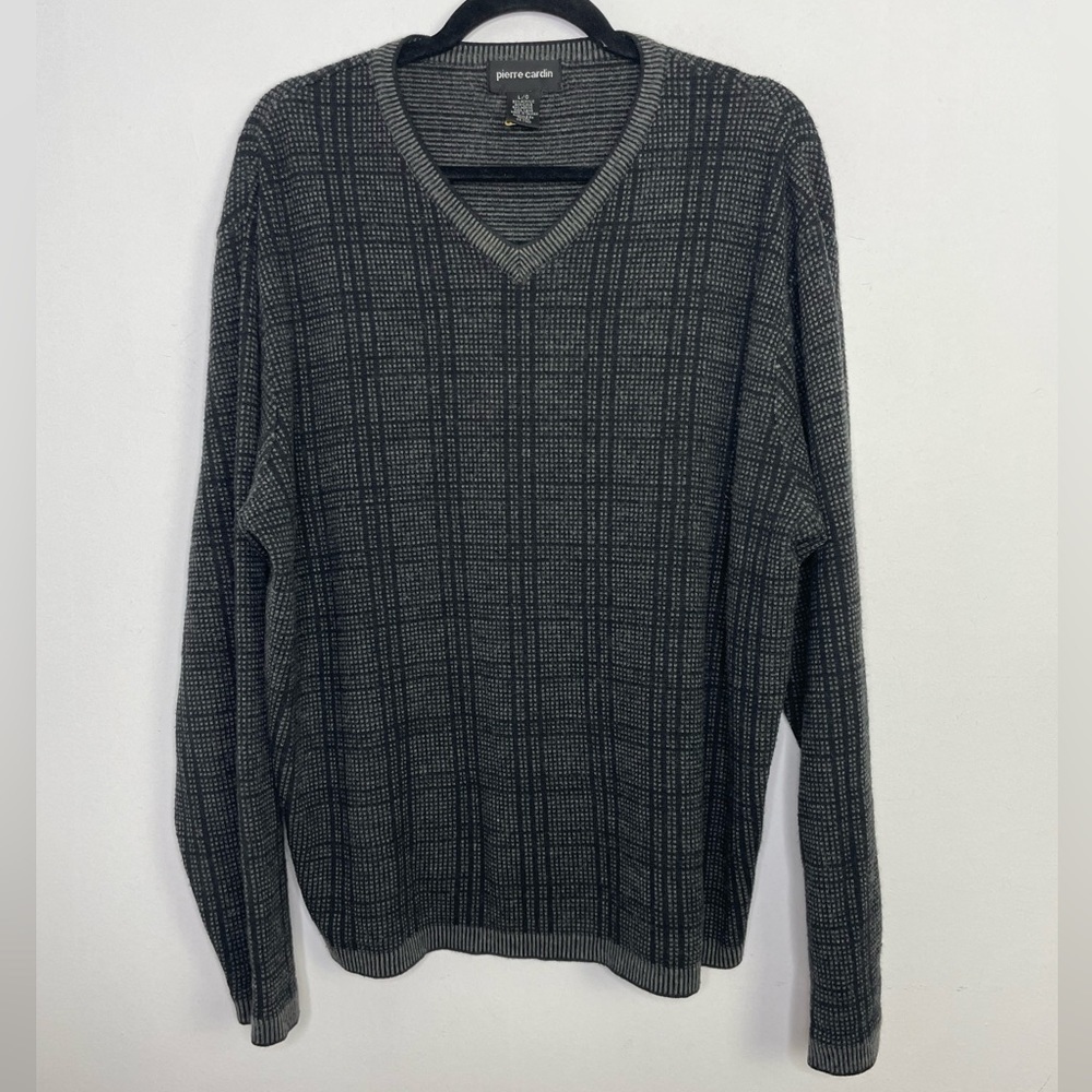 VINTAGE Pierre Cardin plaid print merino wool blend sweater